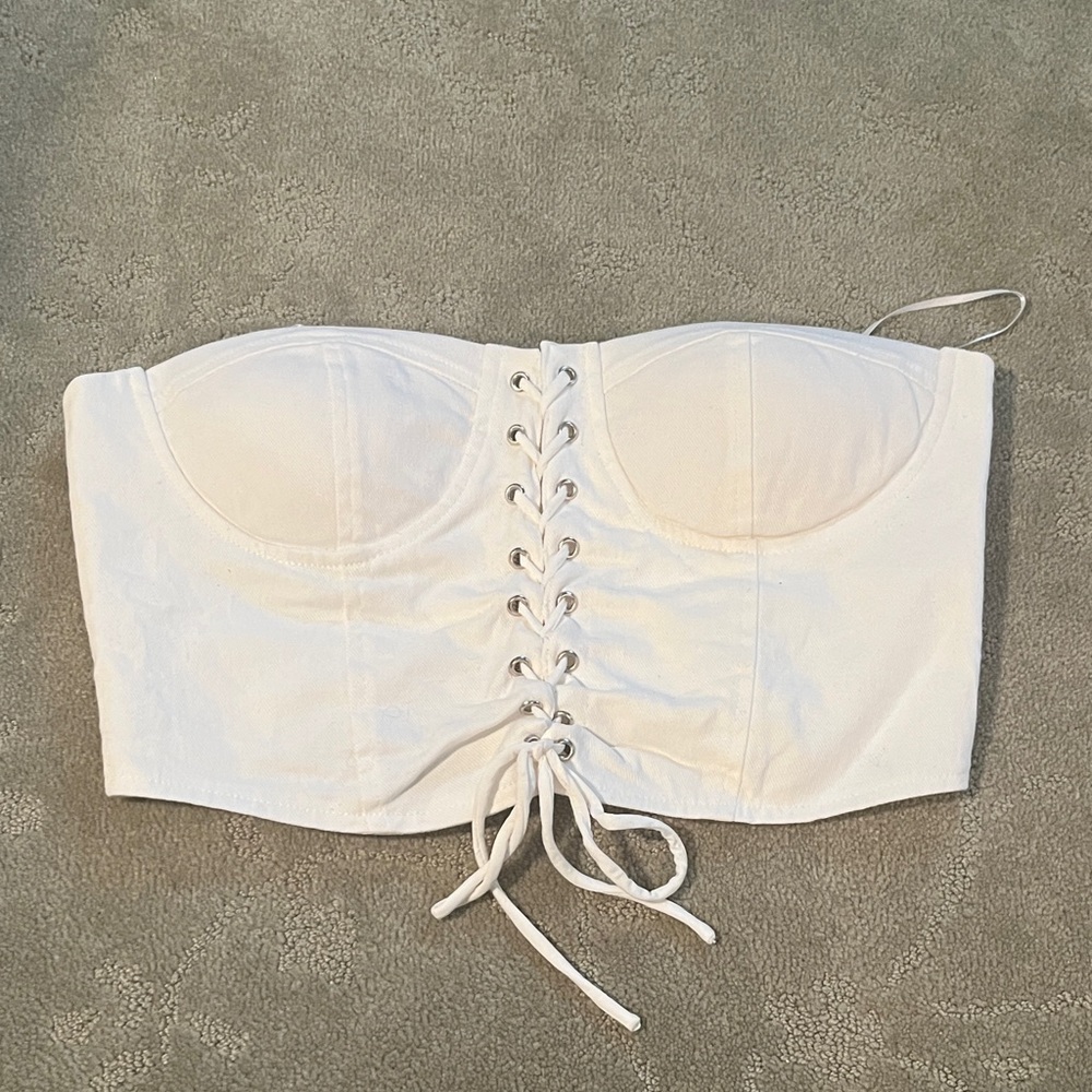 Edit By Nine Off-White Lace-Up Bustier Top